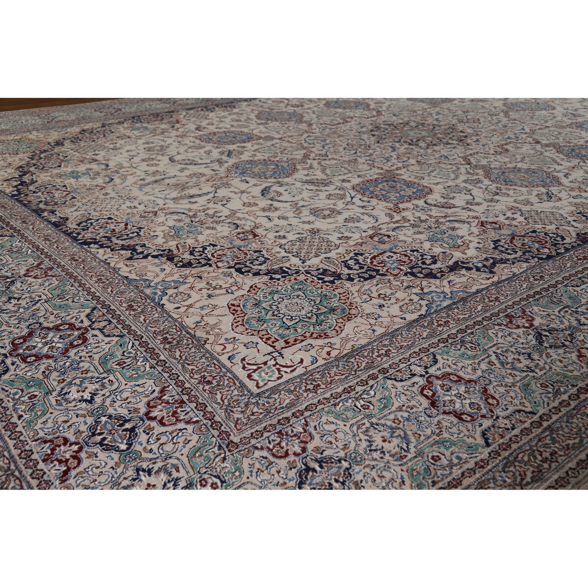 Vegetable Dye Nain Persian Large Rug Handmade Wool And Silk Carpet - 10'9" x 14'5"