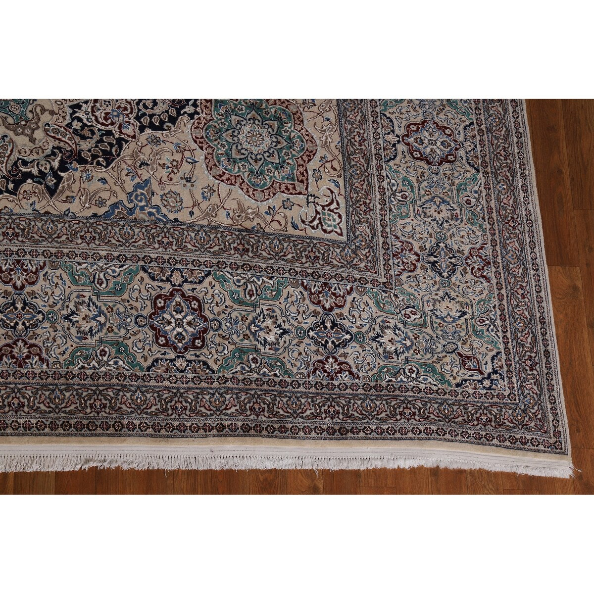 Vegetable Dye Nain Persian Large Rug Handmade Wool And Silk Carpet - 10'9" x 14'5"