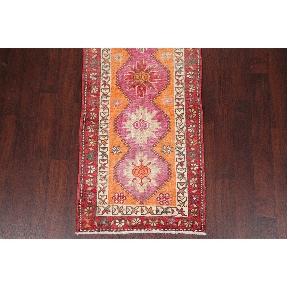Vegetable Dye Oushak Oriental Hand Knotted Wool Turkish Rug - 11'11" x 2'10" Runner