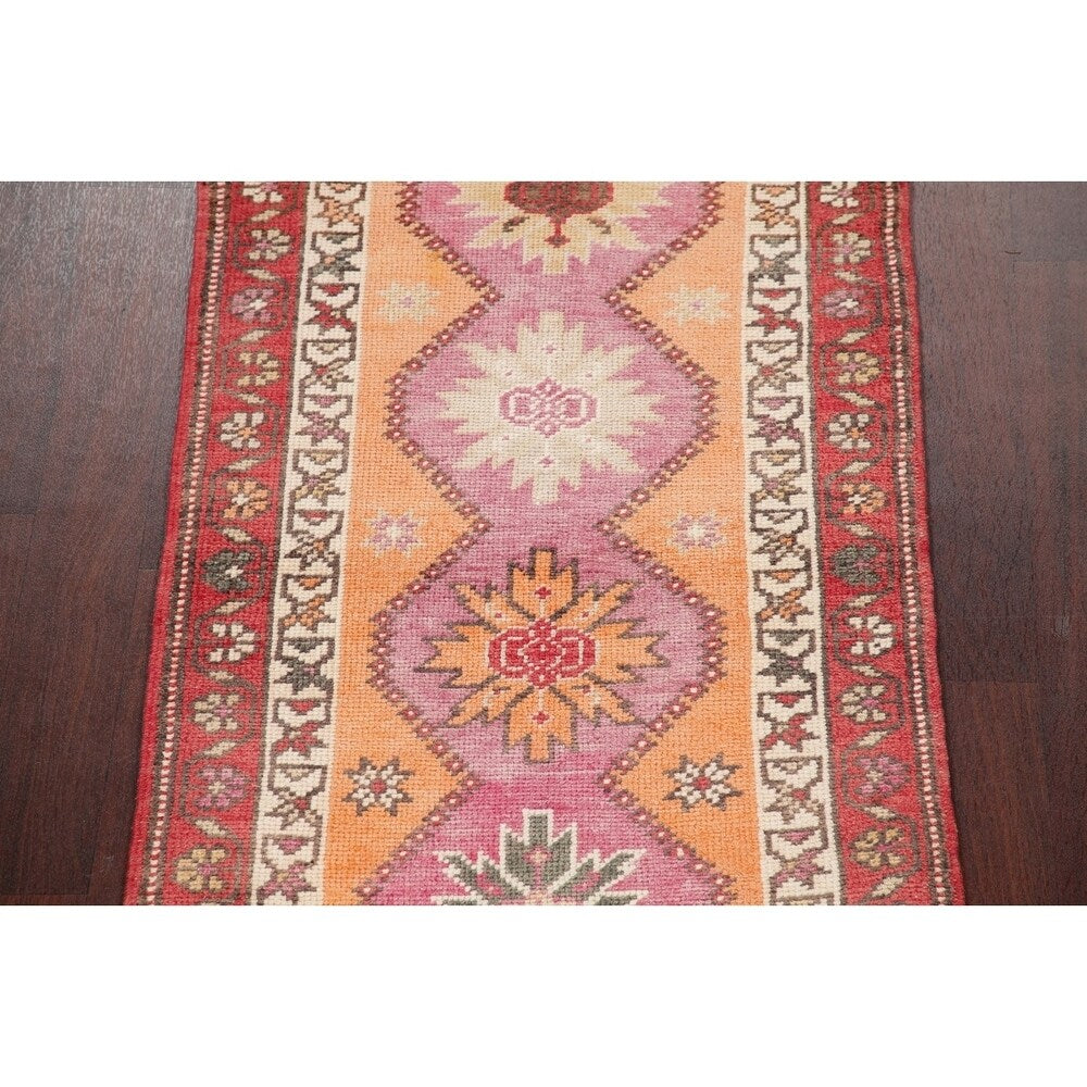 Vegetable Dye Oushak Oriental Hand Knotted Wool Turkish Rug - 11'11" x 2'10" Runner