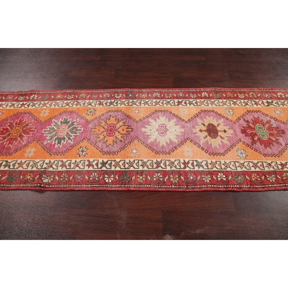 Vegetable Dye Oushak Oriental Hand Knotted Wool Turkish Rug - 11'11" x 2'10" Runner