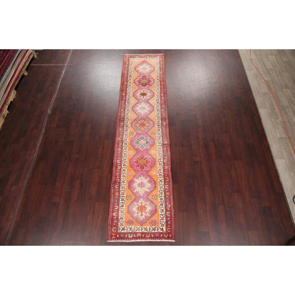 Vegetable Dye Oushak Oriental Hand Knotted Wool Turkish Rug - 11'11" x 2'10" Runner