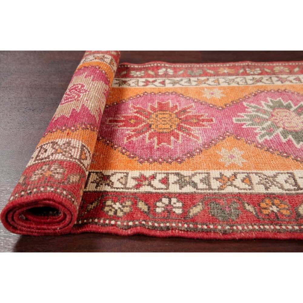Vegetable Dye Oushak Oriental Hand Knotted Wool Turkish Rug - 11'11" x 2'10" Runner