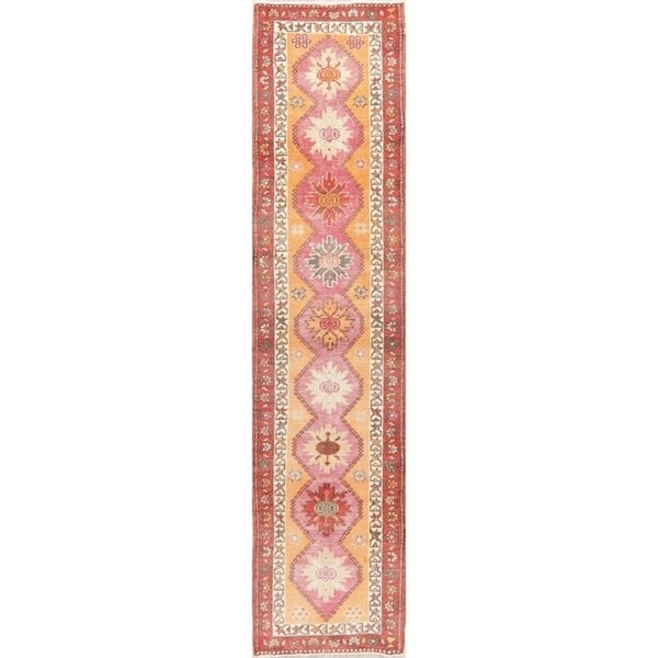 Vegetable Dye Oushak Oriental Hand Knotted Wool Turkish Rug - 11'11" x 2'10" Runner