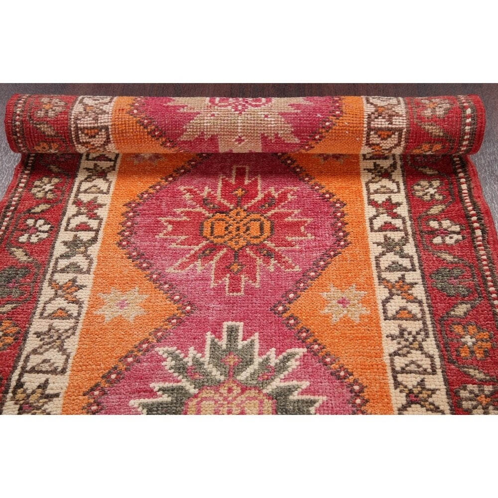 Vegetable Dye Oushak Oriental Hand Knotted Wool Turkish Rug - 11'11" x 2'10" Runner