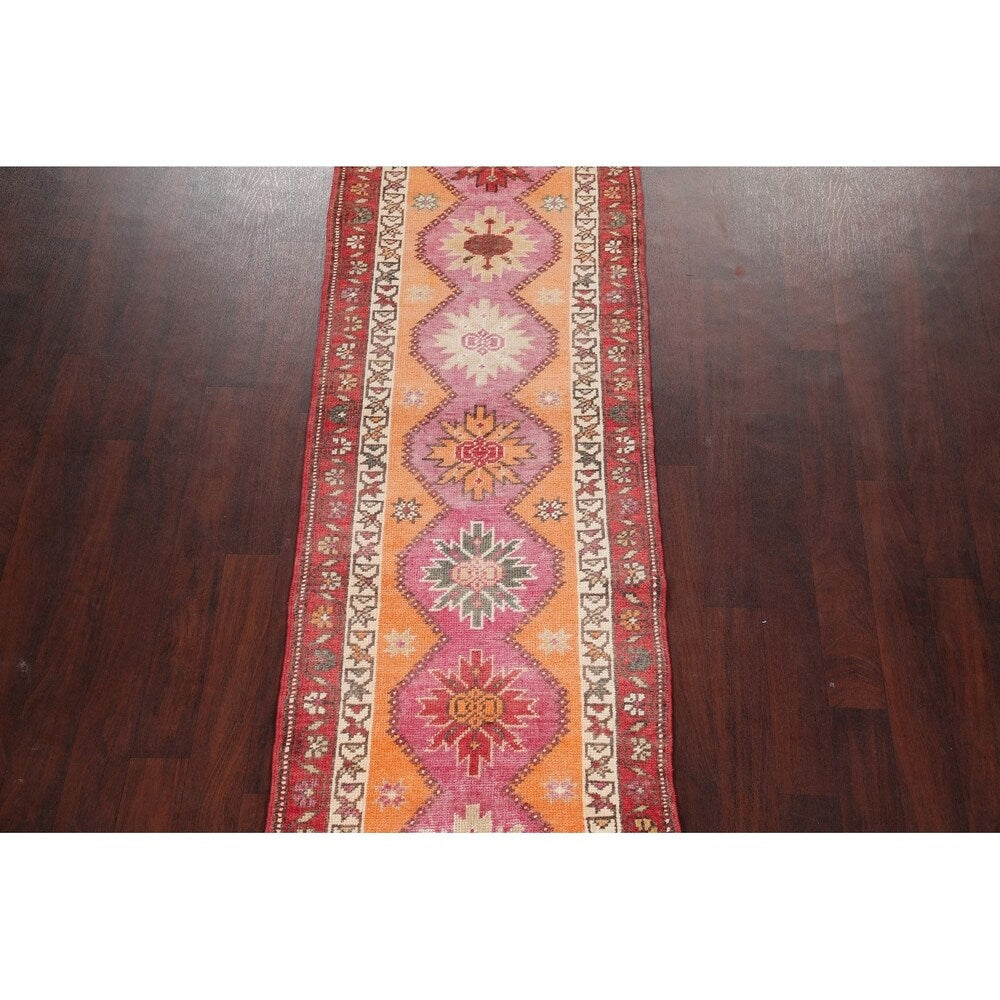 Vegetable Dye Oushak Oriental Hand Knotted Wool Turkish Rug - 11'11" x 2'10" Runner