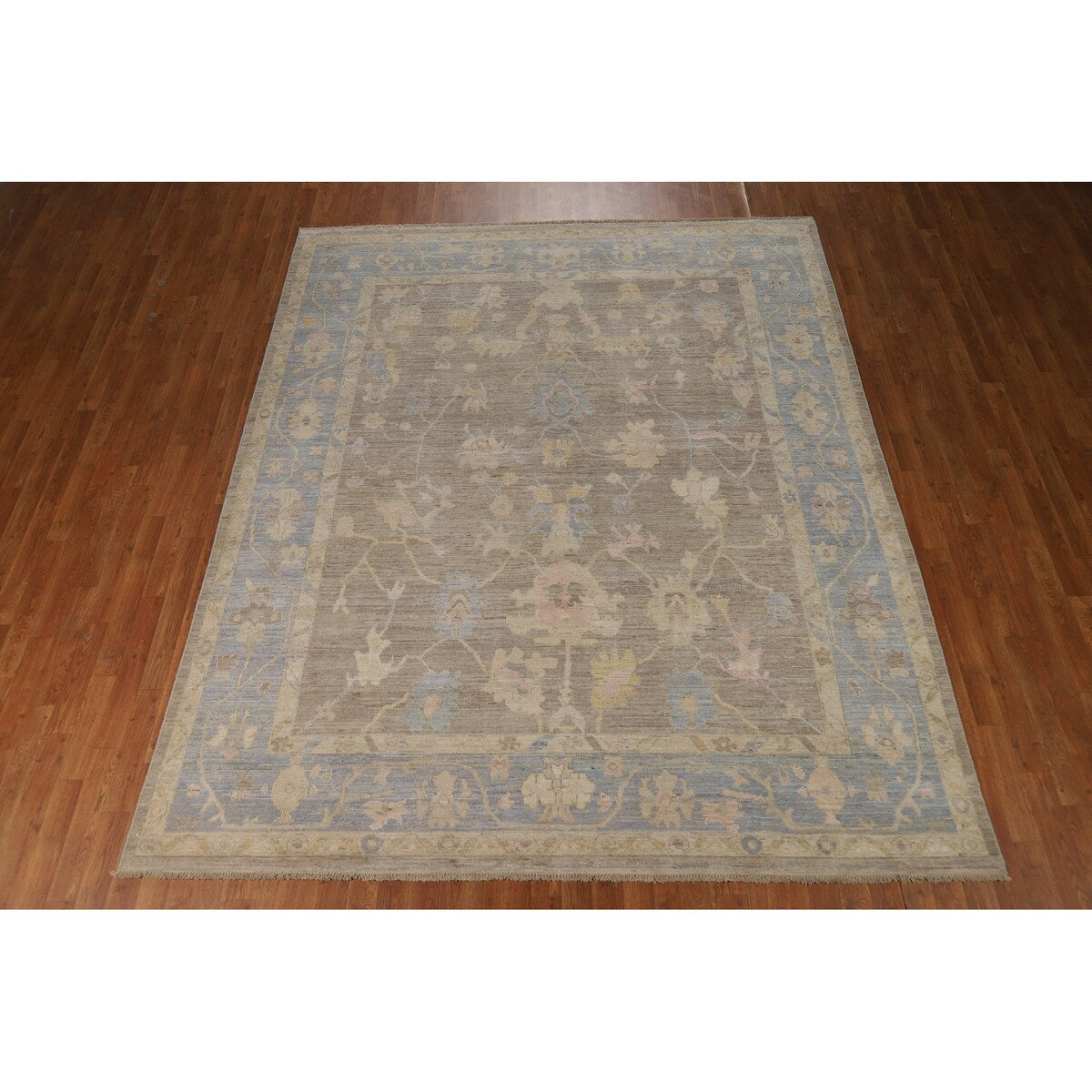 Vegetable Dye Oushak Turkish Rug Handmade Transitional Wool Carpet - 7'11"x 9'10"