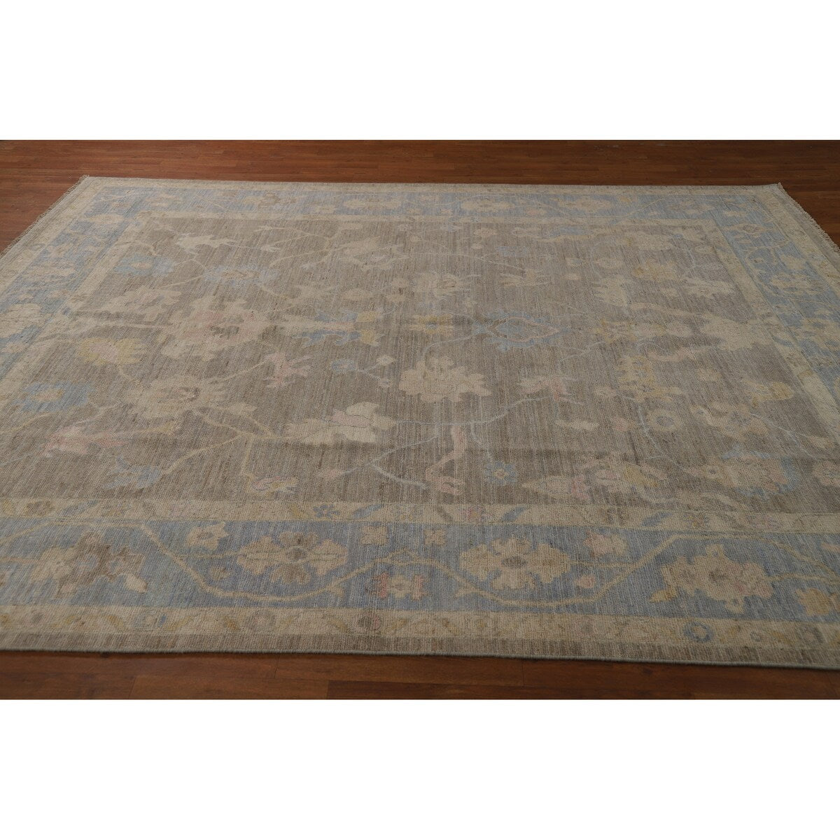 Vegetable Dye Oushak Turkish Rug Handmade Transitional Wool Carpet - 7'11"x 9'10"