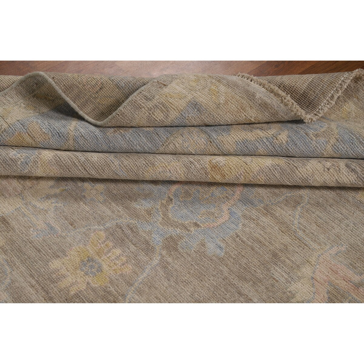 Vegetable Dye Oushak Turkish Rug Handmade Transitional Wool Carpet - 7'11"x 9'10"