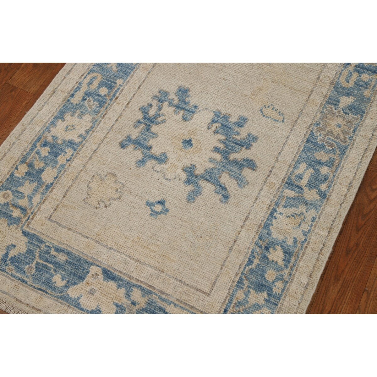 Vegetable Dye Oushak Turkish Runner Rug Hallway Handmade Wool Carpet - 2'7" x 13'2"