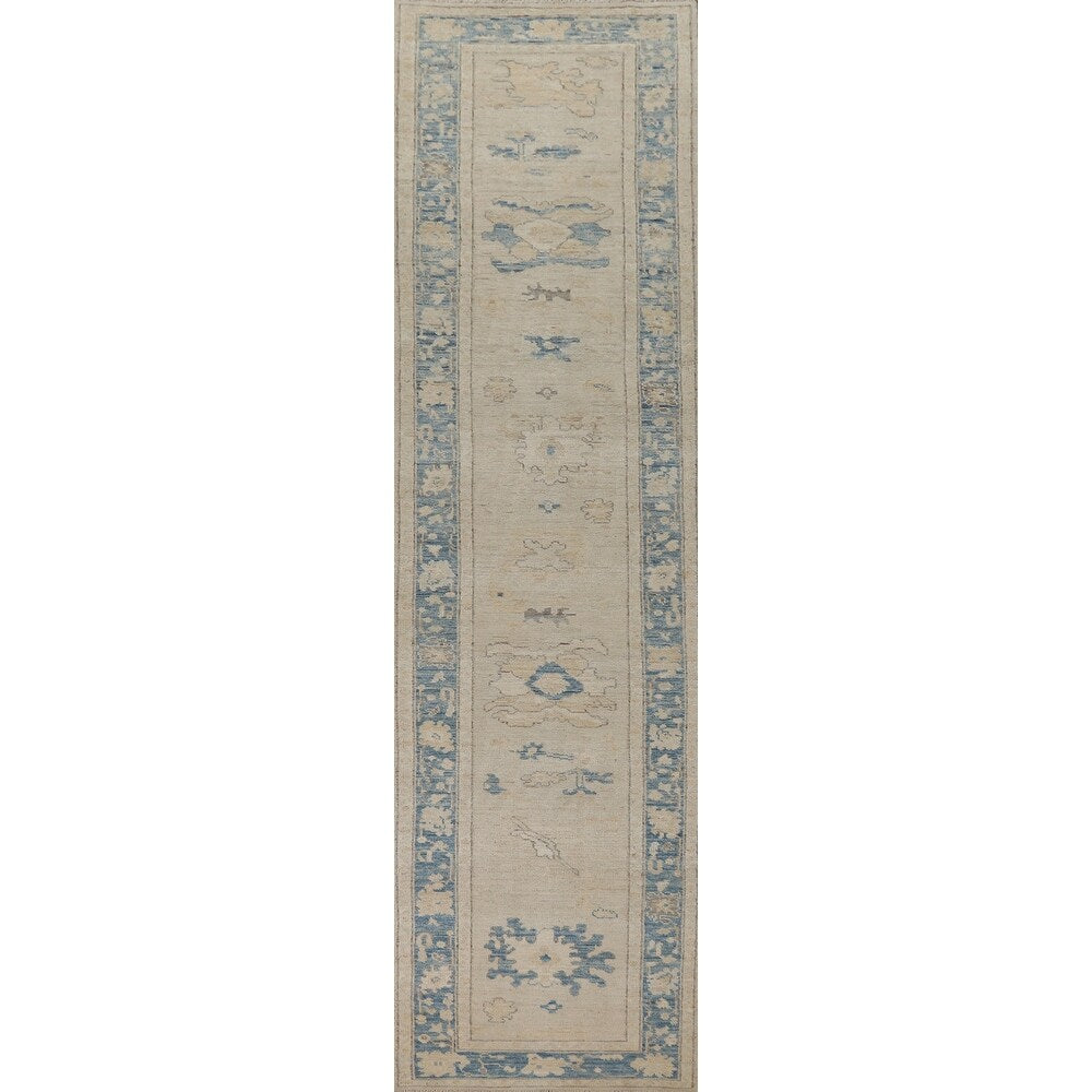 Vegetable Dye Oushak Turkish Runner Rug Hallway Handmade Wool Carpet - 2'7" x 13'2"
