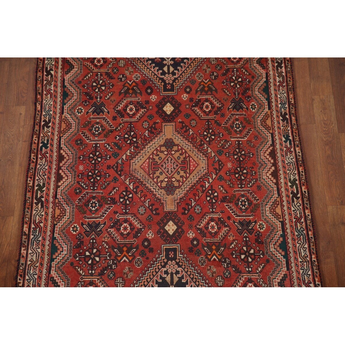 Vegetable Dye Shiraz Persian Vintage Runner Rug Handmade Wool Carpet - 3'6"x 8'11"
