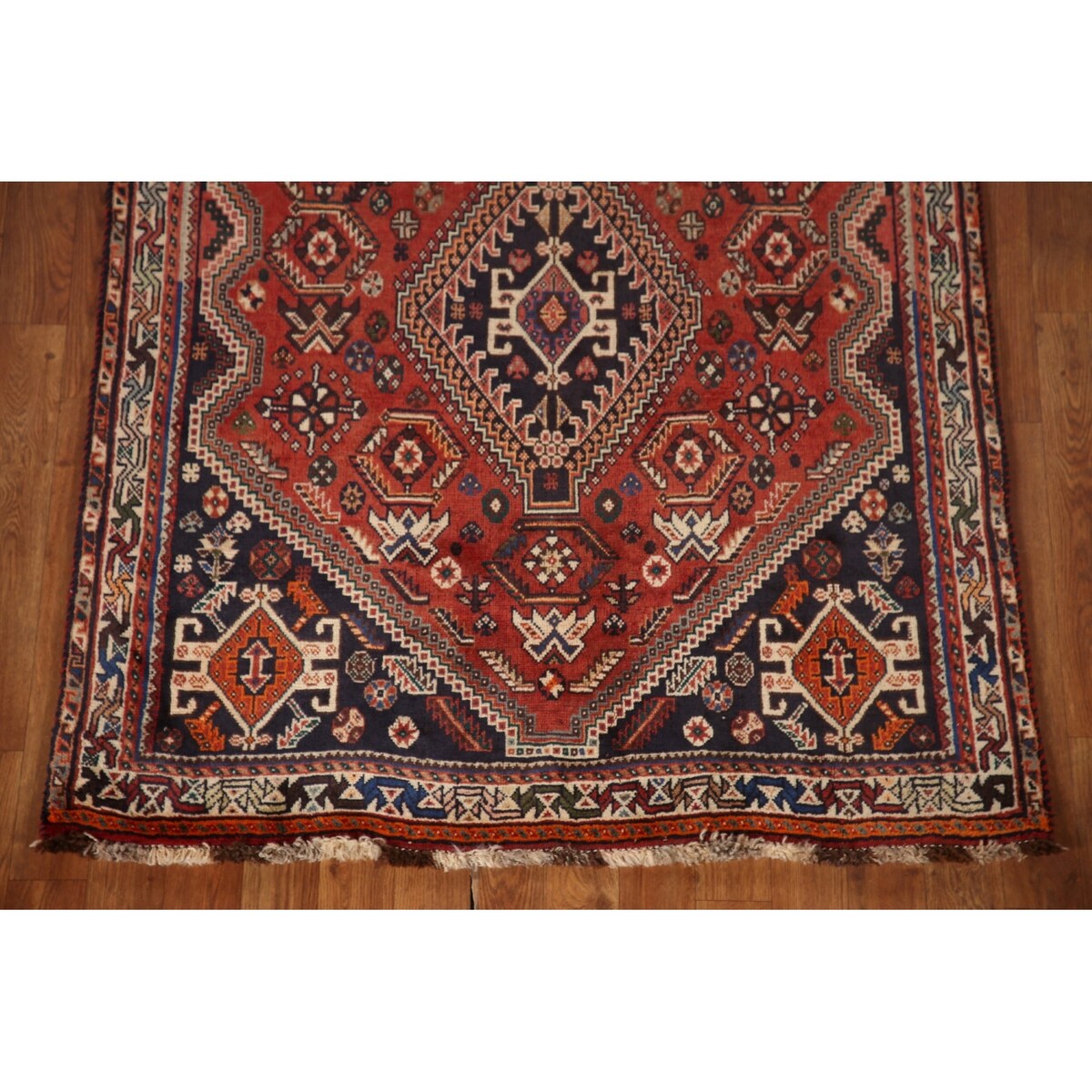 Vegetable Dye Shiraz Persian Vintage Runner Rug Handmade Wool Carpet - 3'6"x 8'11"