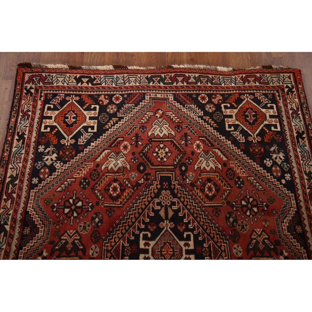 Vegetable Dye Shiraz Persian Vintage Runner Rug Handmade Wool Carpet - 3'6"x 8'11"