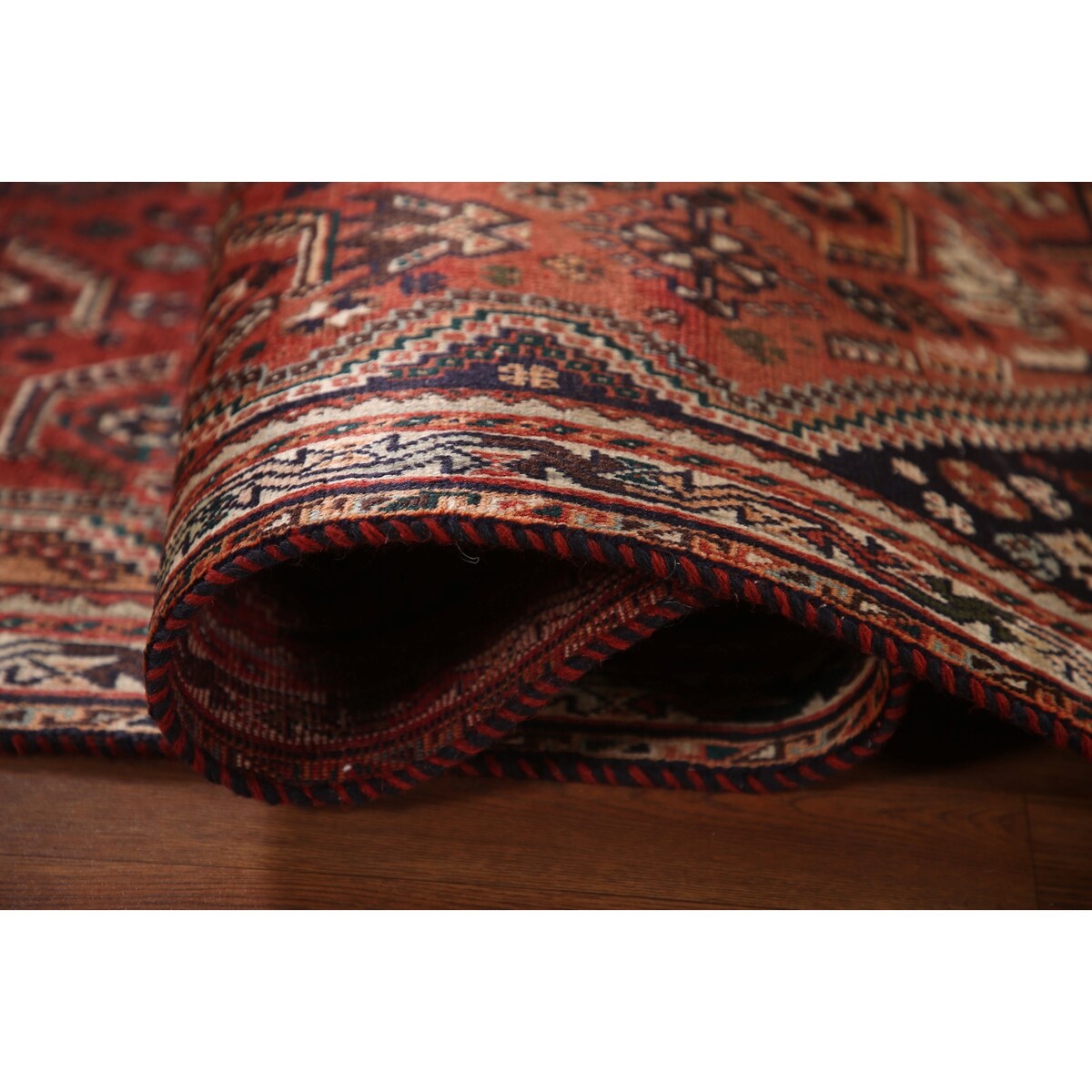 Vegetable Dye Shiraz Persian Vintage Runner Rug Handmade Wool Carpet - 3'6"x 8'11"