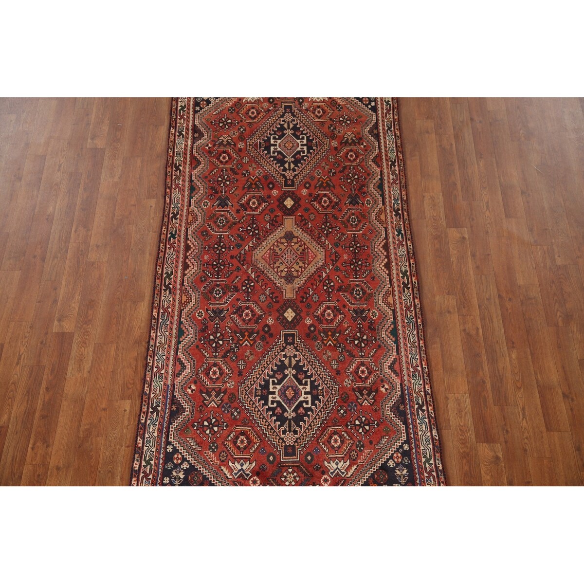 Vegetable Dye Shiraz Persian Vintage Runner Rug Handmade Wool Carpet - 3'6"x 8'11"