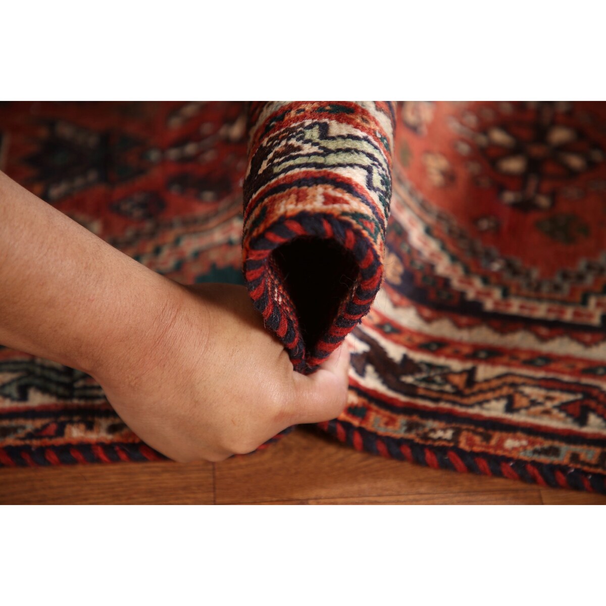 Vegetable Dye Shiraz Persian Vintage Runner Rug Handmade Wool Carpet - 3'6"x 8'11"
