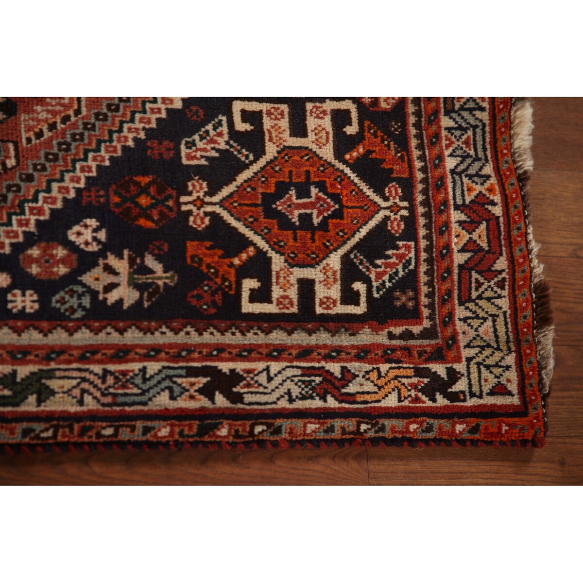 Vegetable Dye Shiraz Persian Vintage Runner Rug Handmade Wool Carpet - 3'6"x 8'11"