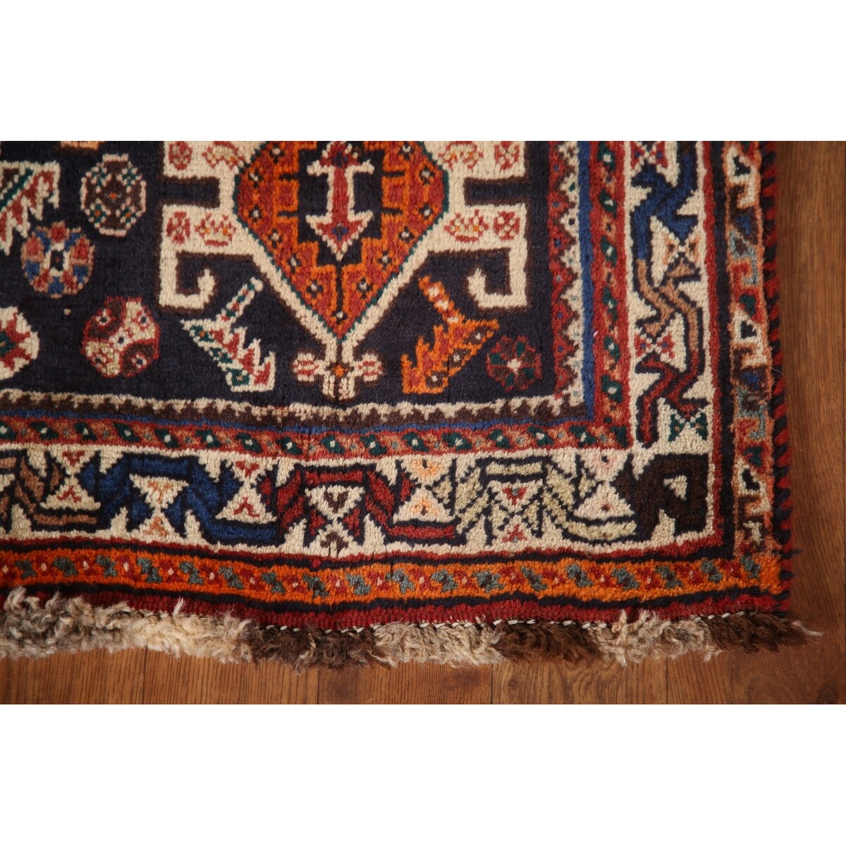 Vegetable Dye Shiraz Persian Vintage Runner Rug Handmade Wool Carpet - 3'6"x 8'11"