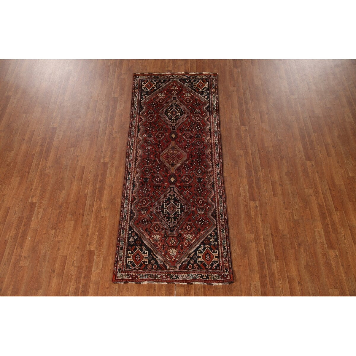 Vegetable Dye Shiraz Persian Vintage Runner Rug Handmade Wool Carpet - 3'6"x 8'11"