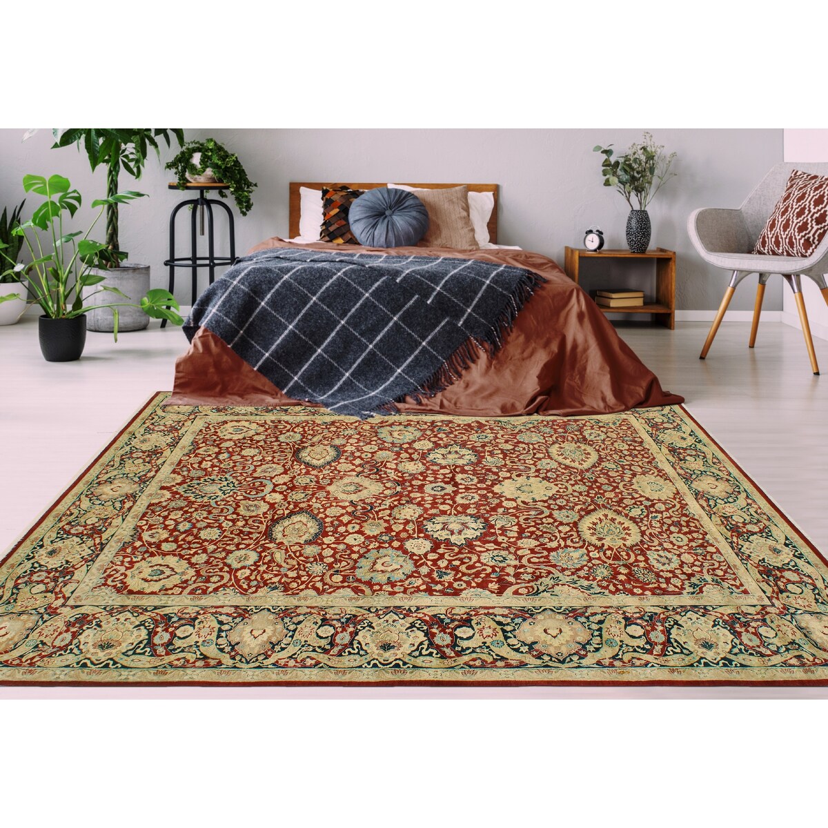 Vegetable-dyed Pak-Persian Chileska Burgundy/Navy Rug - 9'1" x 12'2"