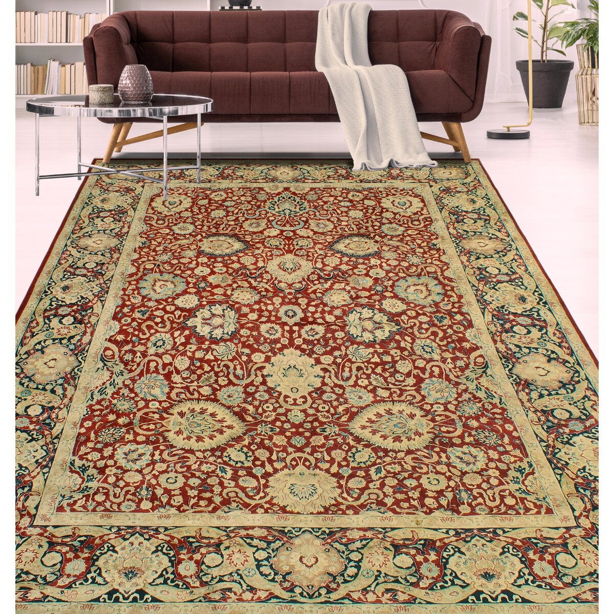 Vegetable-dyed Pak-Persian Chileska Burgundy/Navy Rug - 9'1" x 12'2"