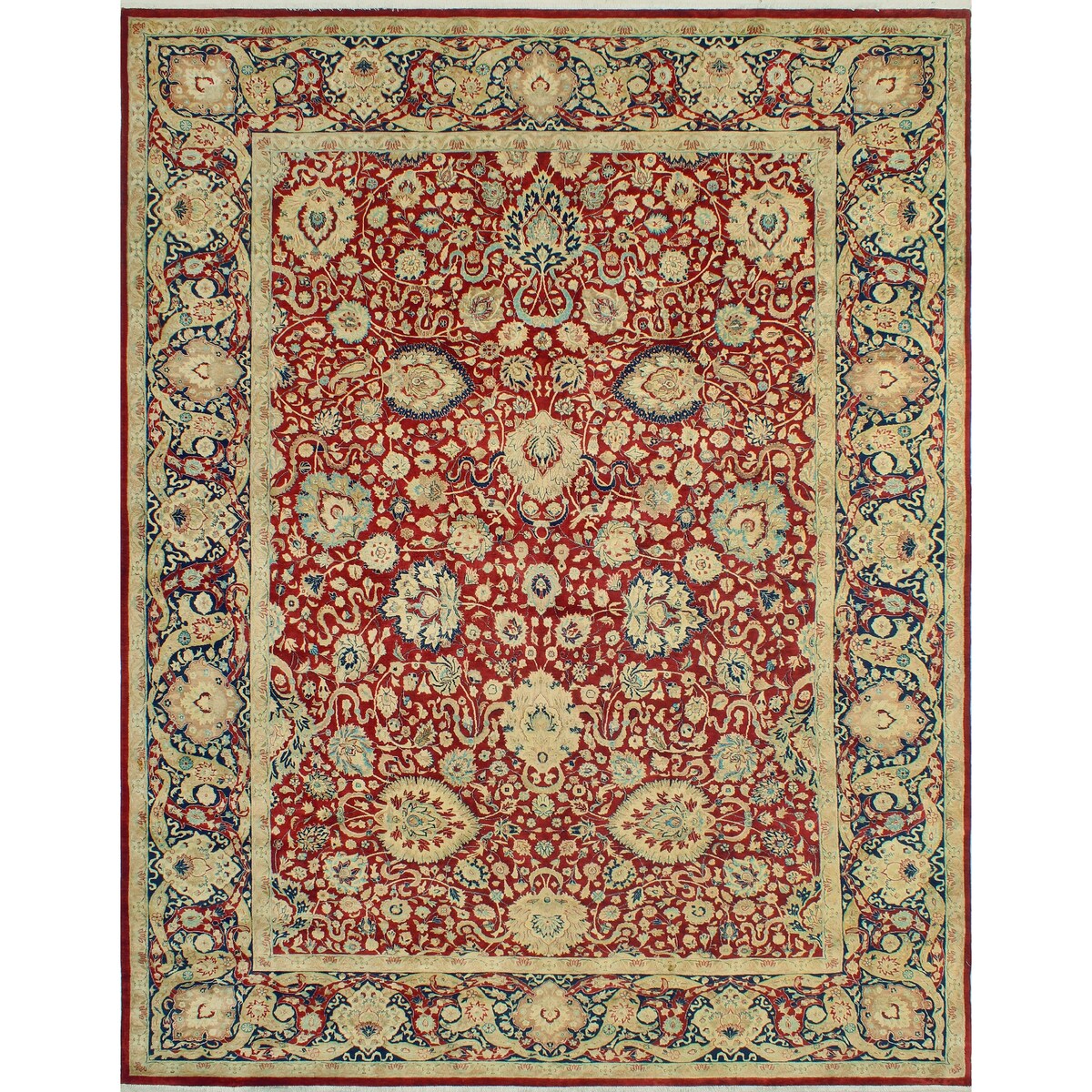 Vegetable-dyed Pak-Persian Chileska Burgundy/Navy Rug - 9'1" x 12'2"
