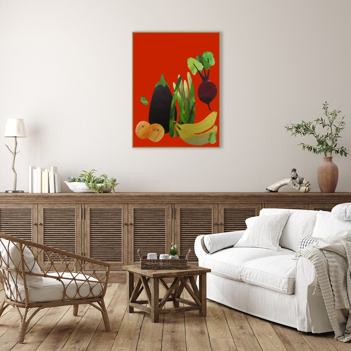 Veggies and fruit by Sarah Thompsonengels Framed Canvas Wall Art Print - Sylvie Maple