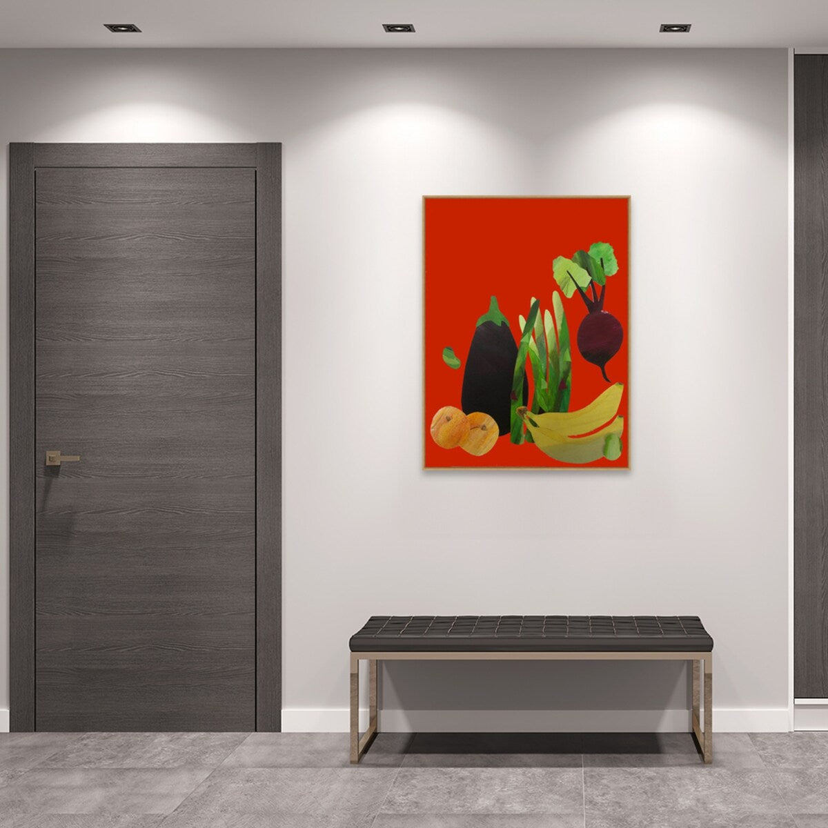 Veggies and fruit by Sarah Thompsonengels Framed Canvas Wall Art Print - Sylvie Maple