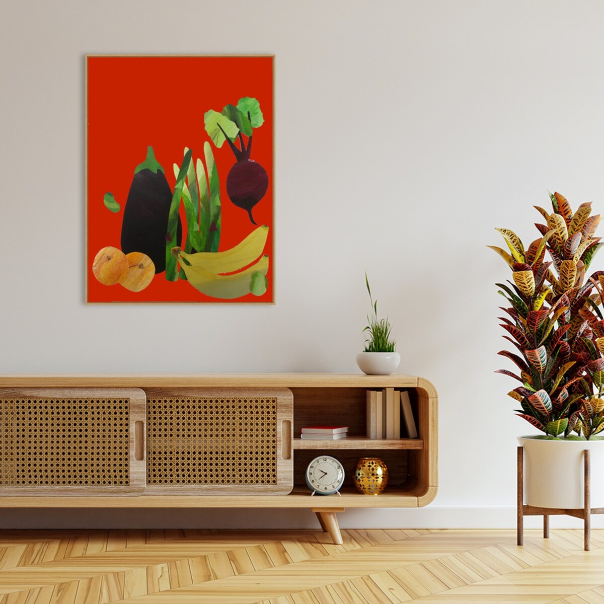 Veggies and fruit by Sarah Thompsonengels Framed Canvas Wall Art Print - Sylvie Maple