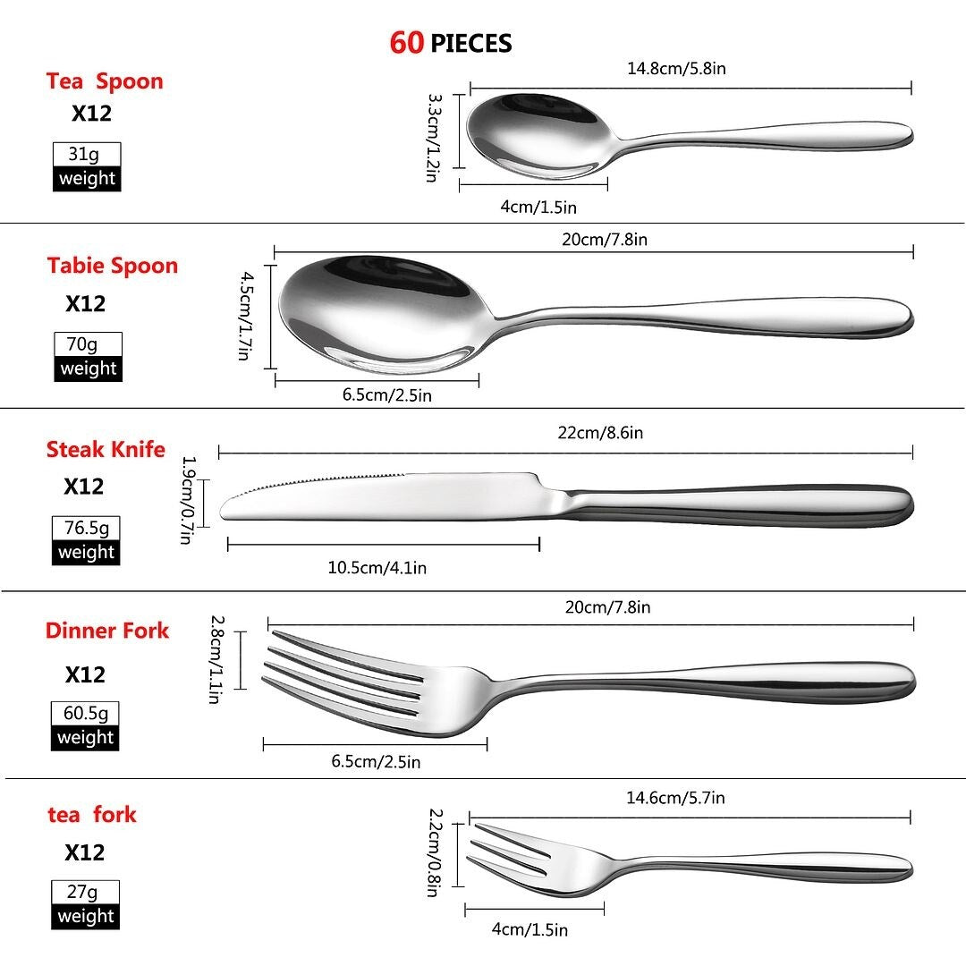 Velaze Gamma 60 pcs Silverware Flatware Set (Service for 12)