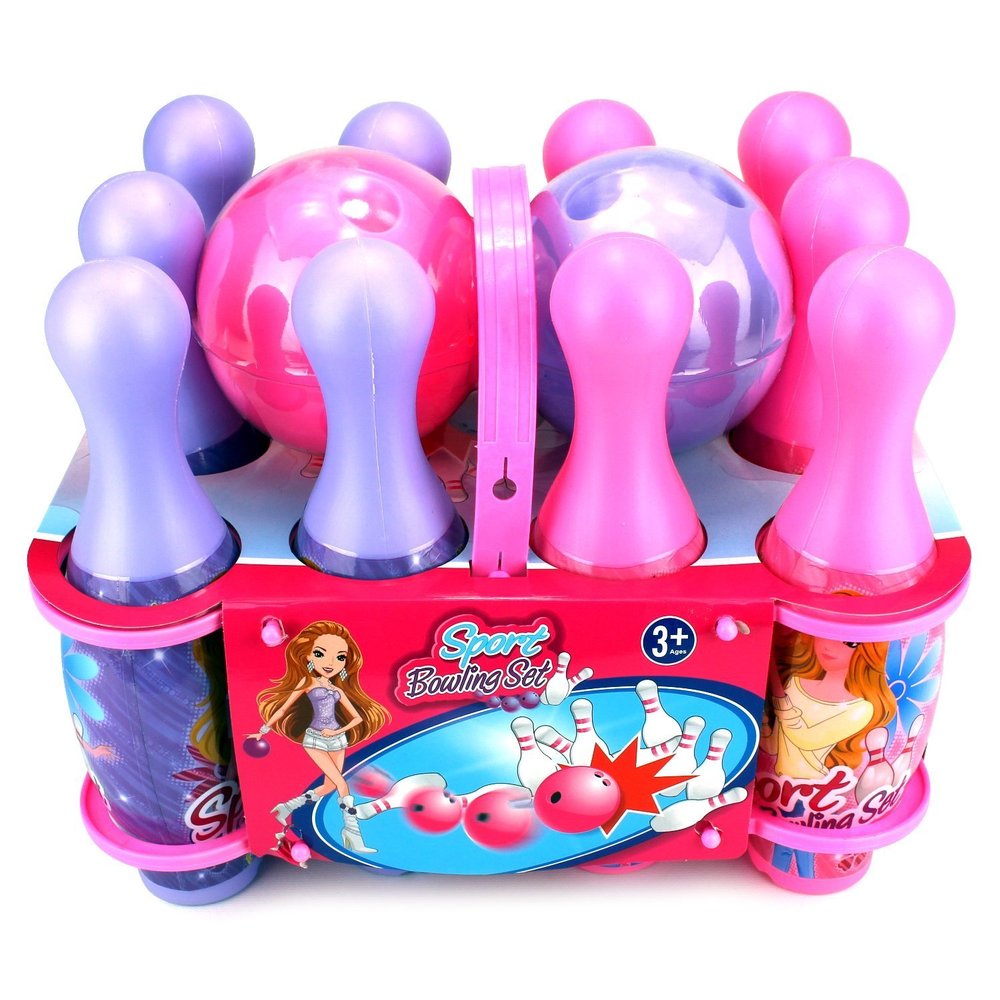 Velocity Toys Princess Sport Children's Big 12 Piece Toy Bowling Set with 10 Pins 2 Bowling Balls