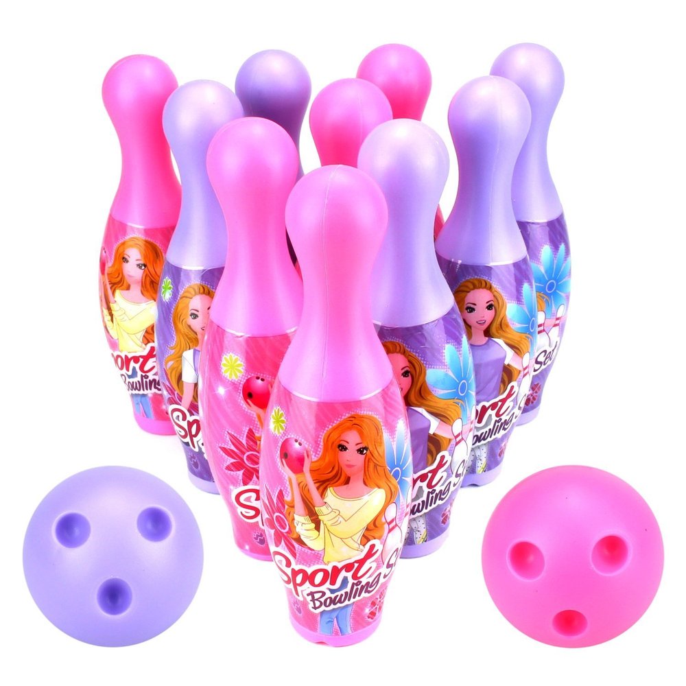 Velocity Toys Princess Sport Children's Big 12 Piece Toy Bowling Set with 10 Pins 2 Bowling Balls