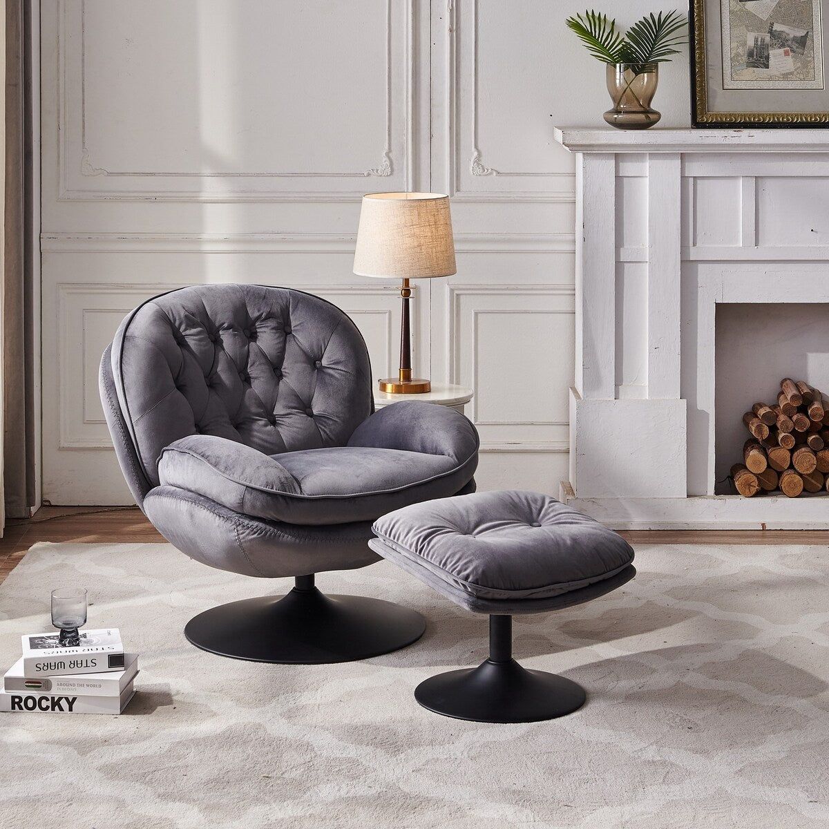 Velvet 360 Degree Swivel Lounge Chairs Chaise Lounges with Chair & Ottoman Sets