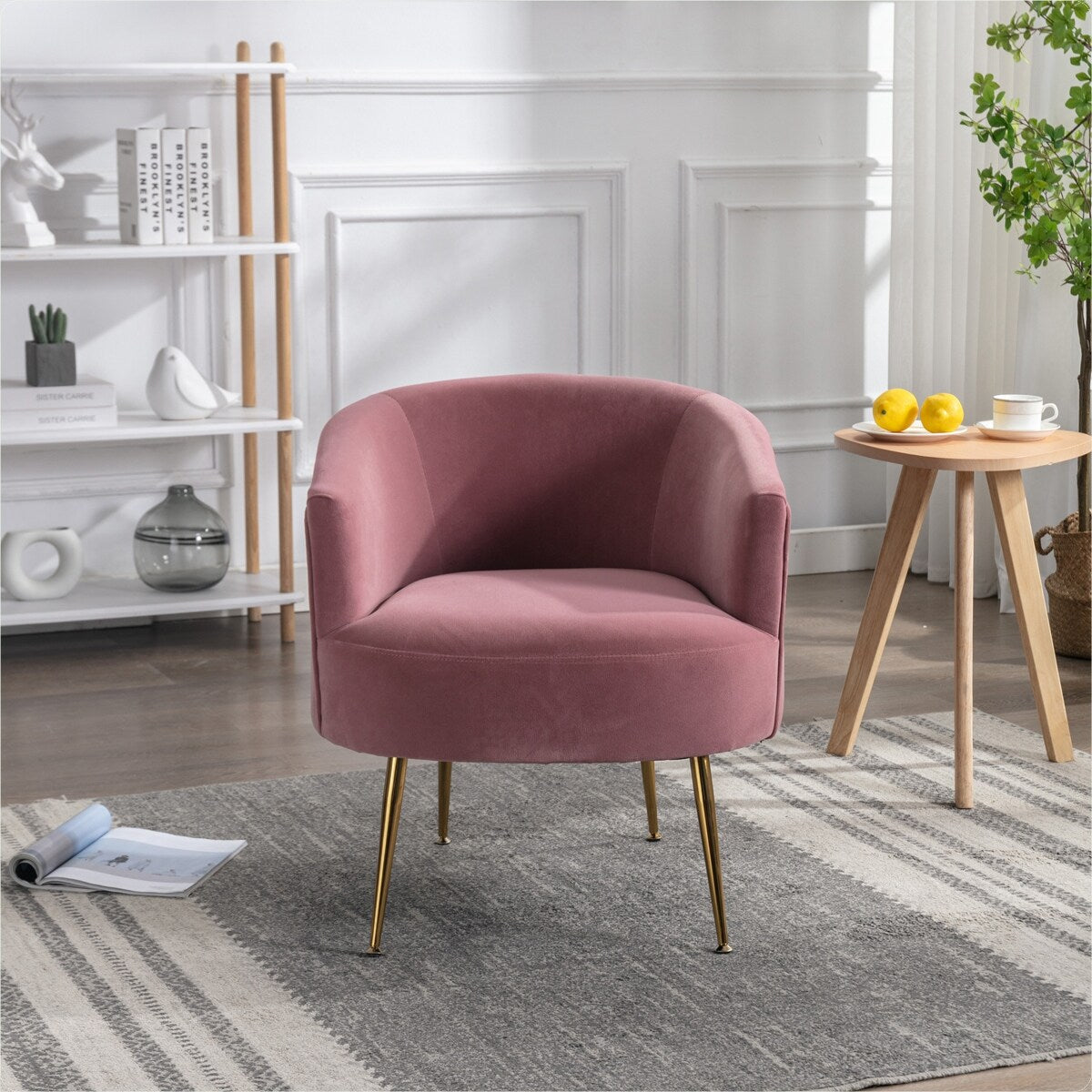 Velvet Accent Armchair Tub Chair With Gold Metal Legs