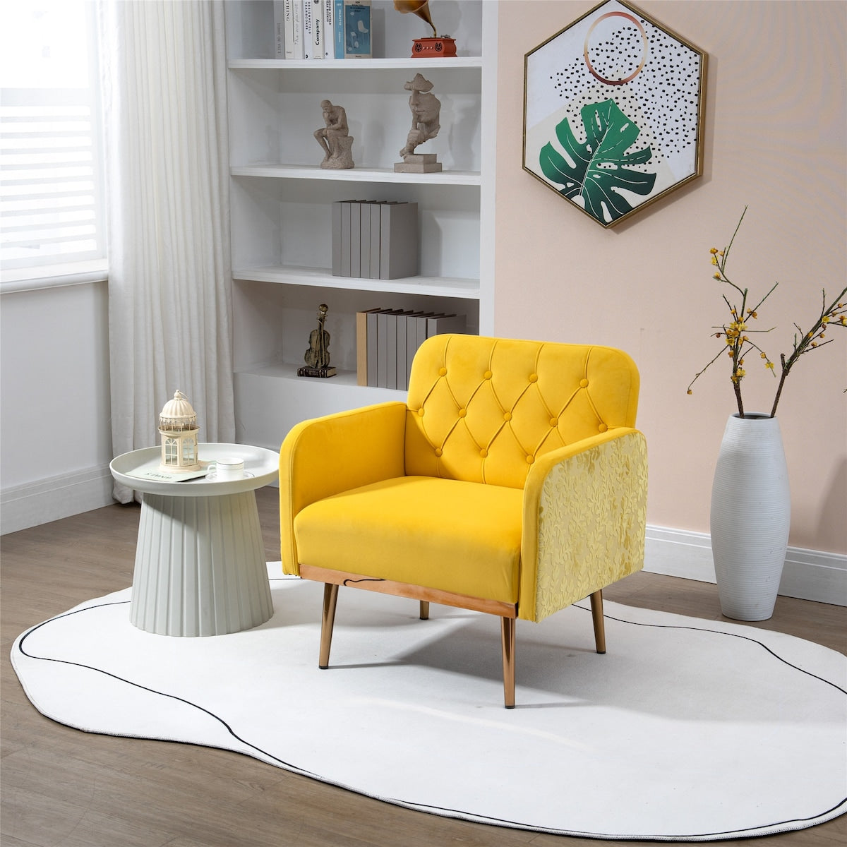 Velvet Accent Chair Lounge Chair Leisure Recliner Sofa with Rose Golden Feet