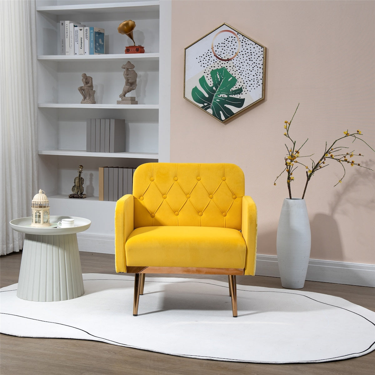 Velvet Accent Chair Lounge Chair Leisure Recliner Sofa with Rose Golden Feet