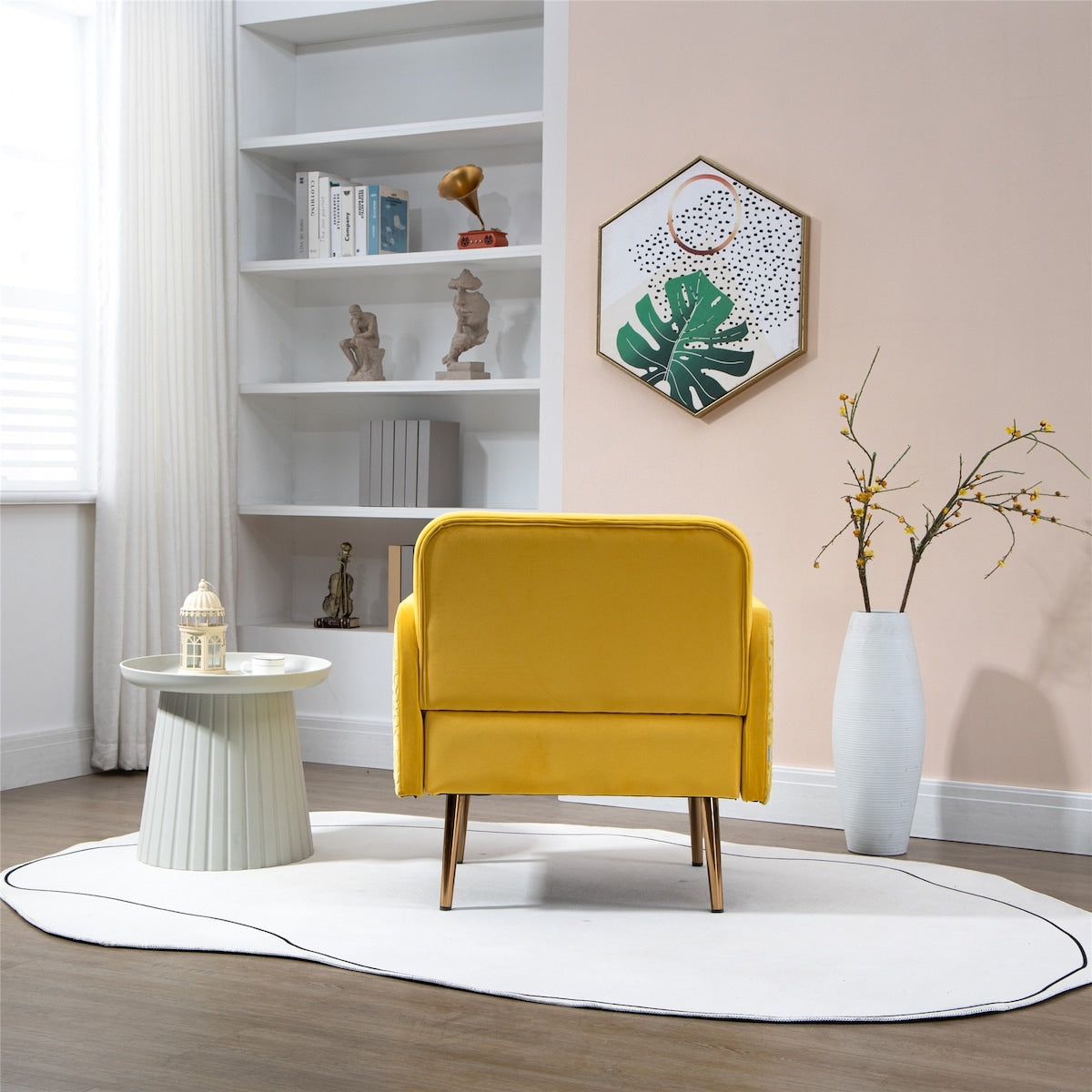Velvet Accent Chair Lounge Chair Leisure Recliner Sofa with Rose Golden Feet
