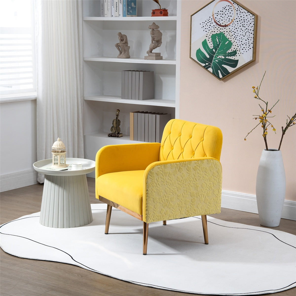 Velvet Accent Chair Lounge Chair Leisure Recliner Sofa with Rose Golden Feet
