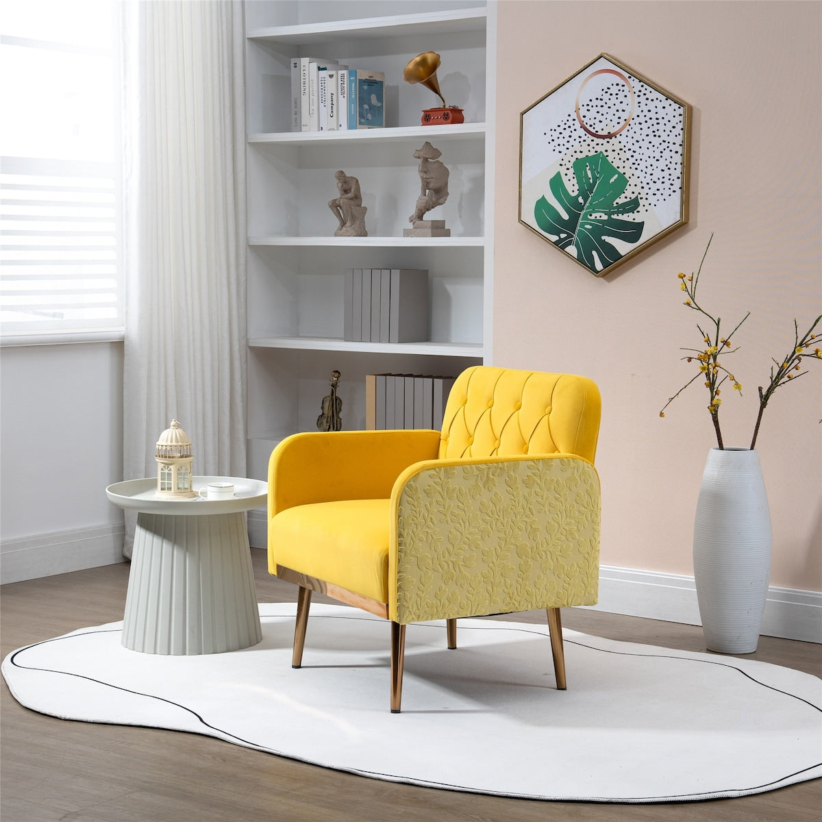 Velvet Accent Chair Lounge Chair Leisure Recliner Sofa with Rose Golden Feet