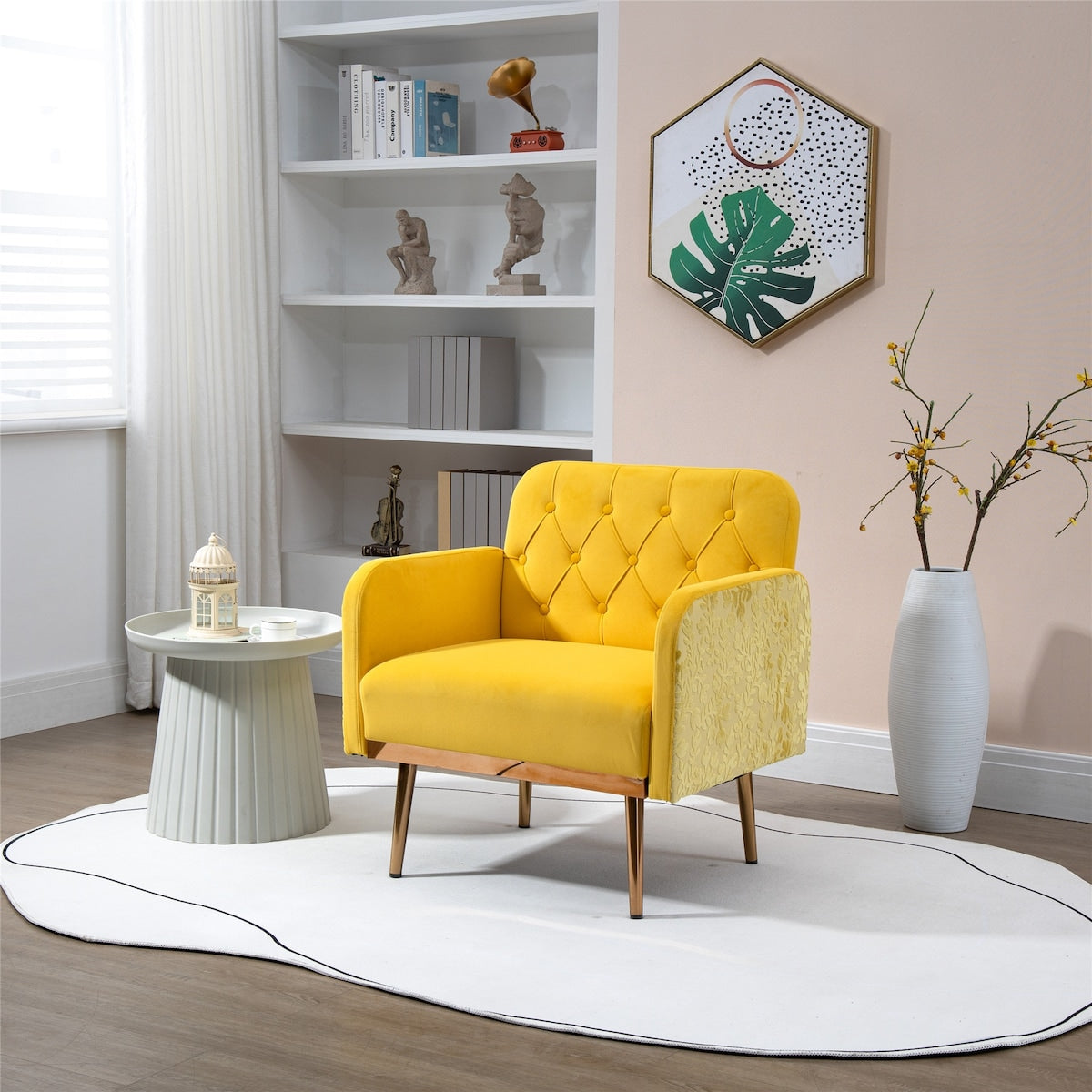 Velvet Accent Chair Lounge Chair Leisure Recliner Sofa with Rose Golden Feet