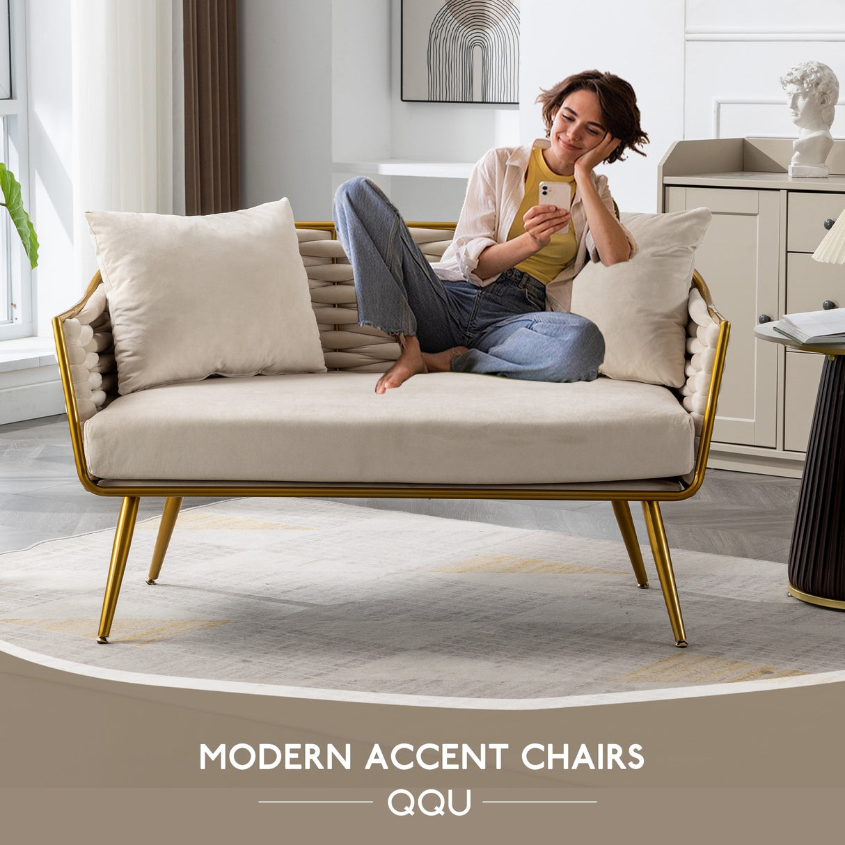 Velvet Accent Chair Modern Upholstered Armsofa Tufted Sofa with Metal Frame, Single Leisure sofa for Living Room
