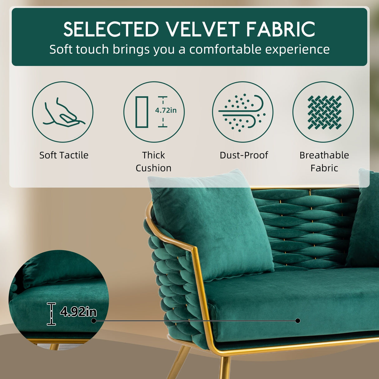 Velvet Accent Chair Modern Upholstered Armsofa Tufted Sofa with Metal Frame, Single Leisure sofa for Living Room