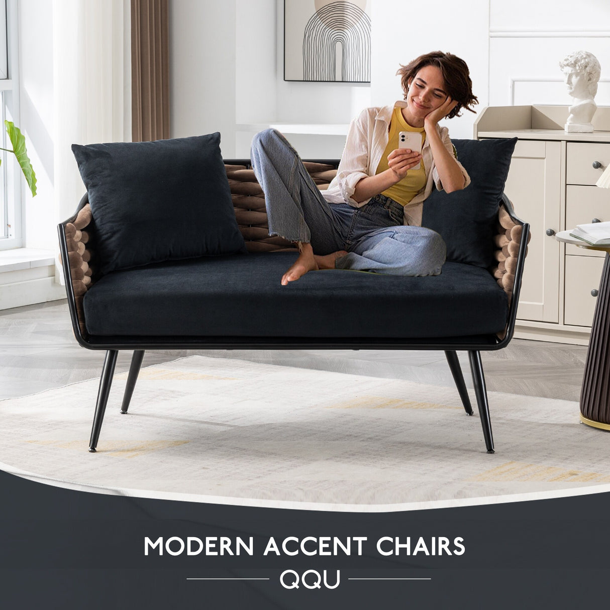 Velvet Accent Chair Modern Upholstered Armsofa Tufted Sofa with Metal Frame, Single Leisure sofa for Living Room