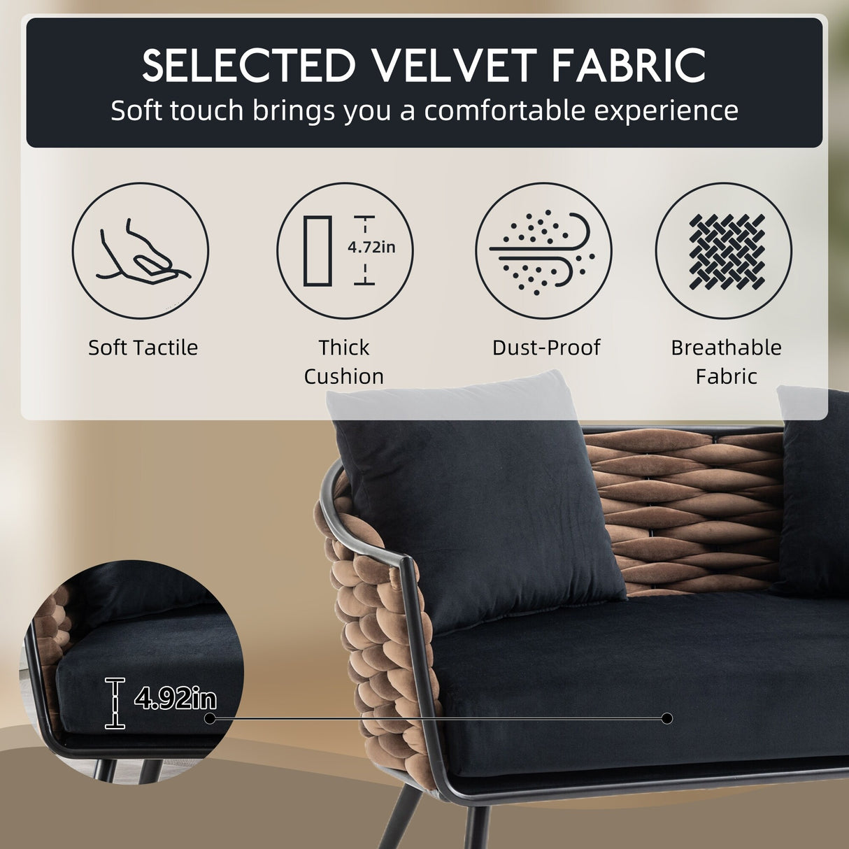 Velvet Accent Chair Modern Upholstered Armsofa Tufted Sofa with Metal Frame, Single Leisure sofa for Living Room