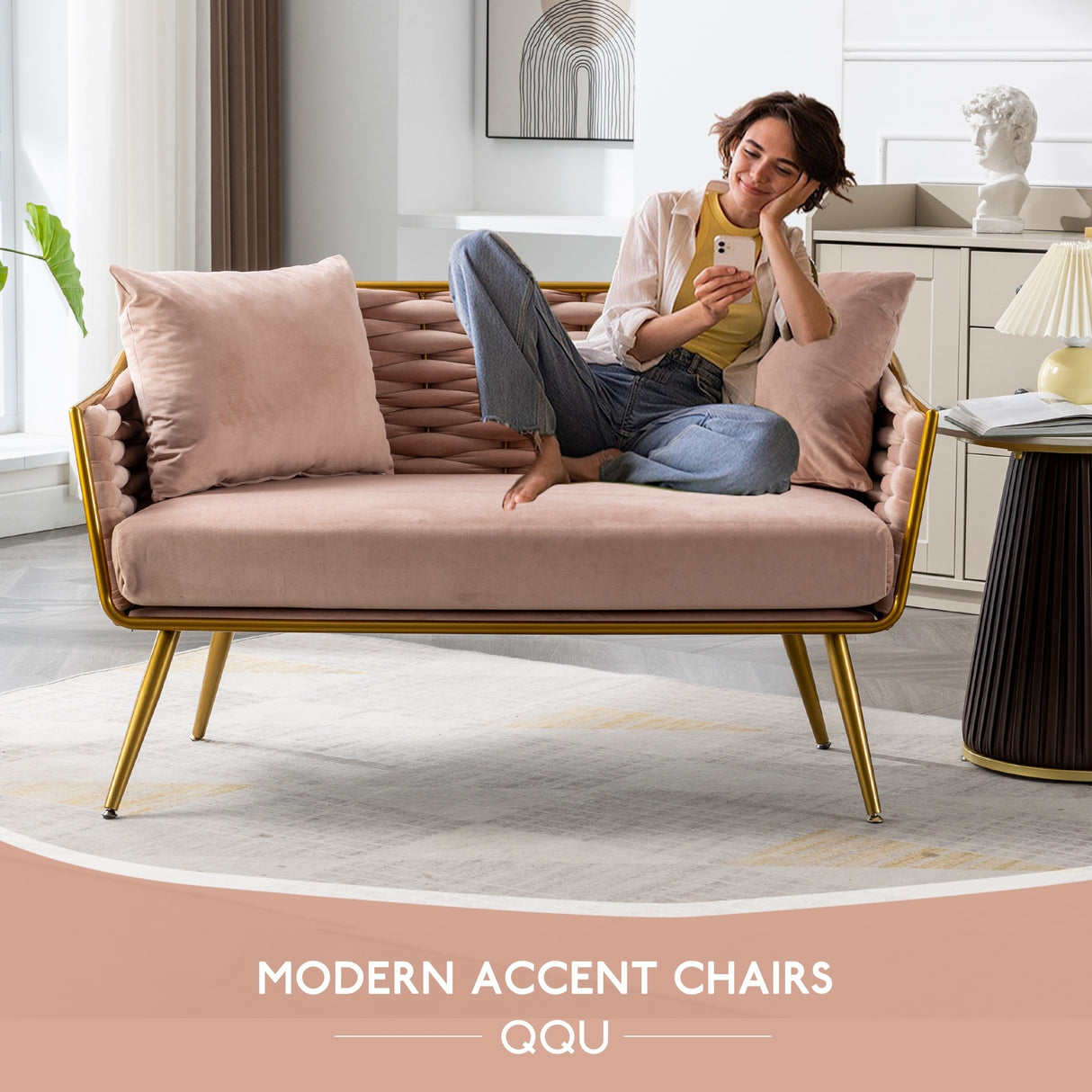 Velvet Accent Chair Modern Upholstered Armsofa Tufted Sofa with Metal Frame, Single Leisure sofa for Living Room