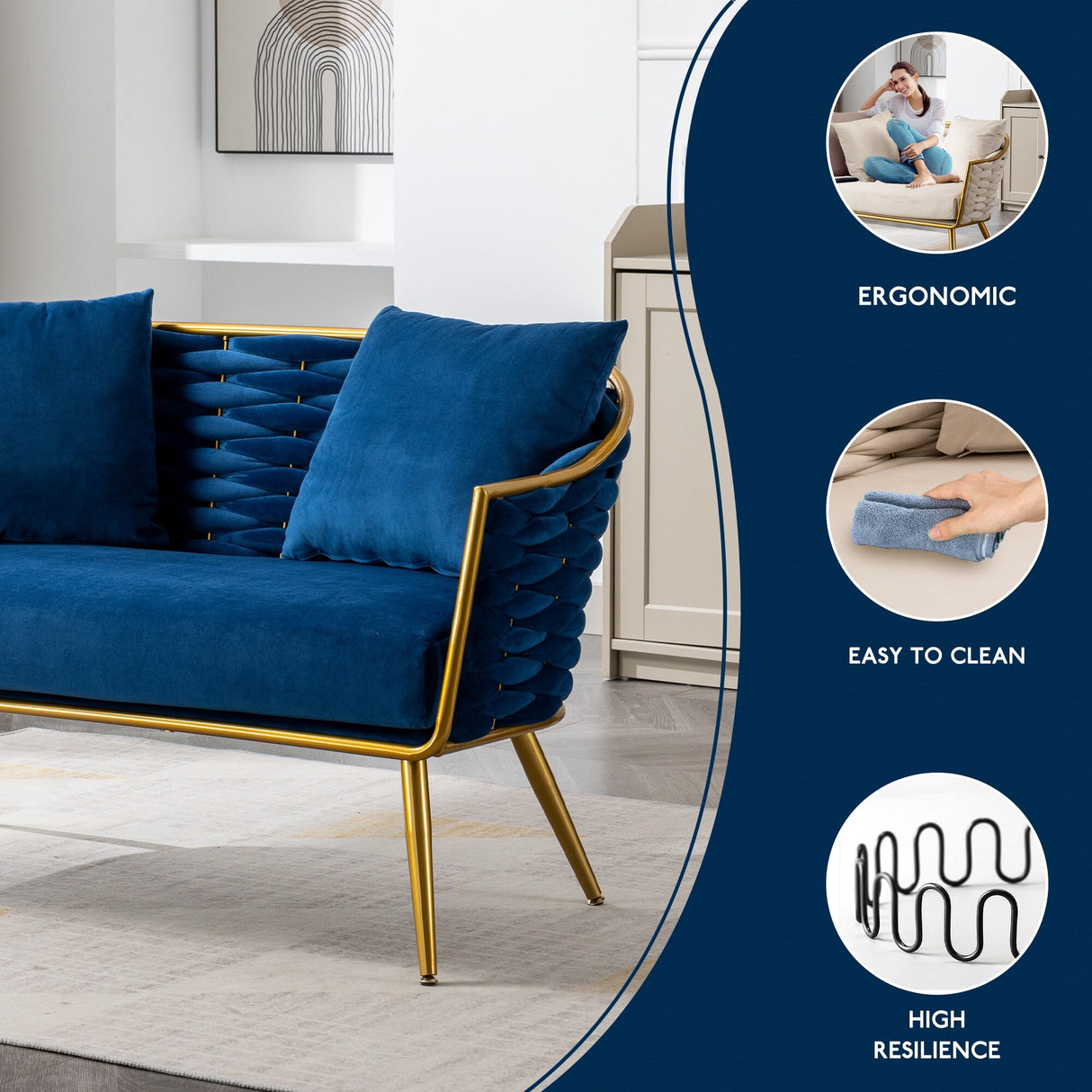 Velvet Accent Chair Modern Upholstered Armsofa Tufted Sofa with Metal Frame, Single Leisure sofa for Living Room