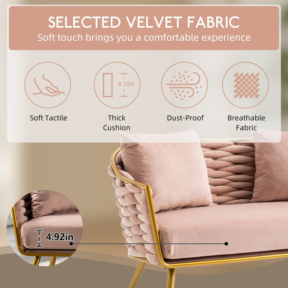 Velvet Accent Chair Modern Upholstered Armsofa Tufted Sofa with Metal Frame, Single Leisure sofa for Living Room