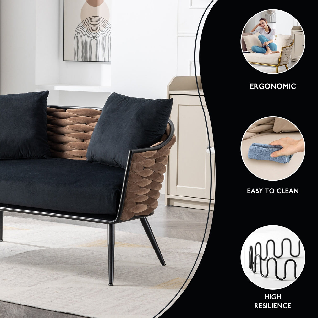 Velvet Accent Chair Modern Upholstered Armsofa Tufted Sofa with Metal Frame, Single Leisure sofa for Living Room