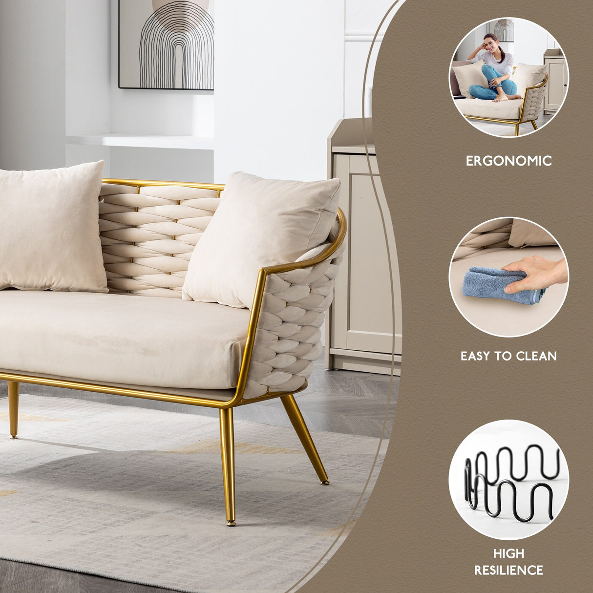 Velvet Accent Chair Modern Upholstered Armsofa Tufted Sofa with Metal Frame, Single Leisure sofa for Living Room